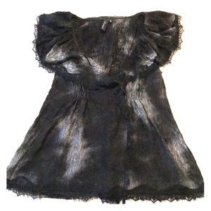 Black and grey shawl collar shirt w/ eyelash lace